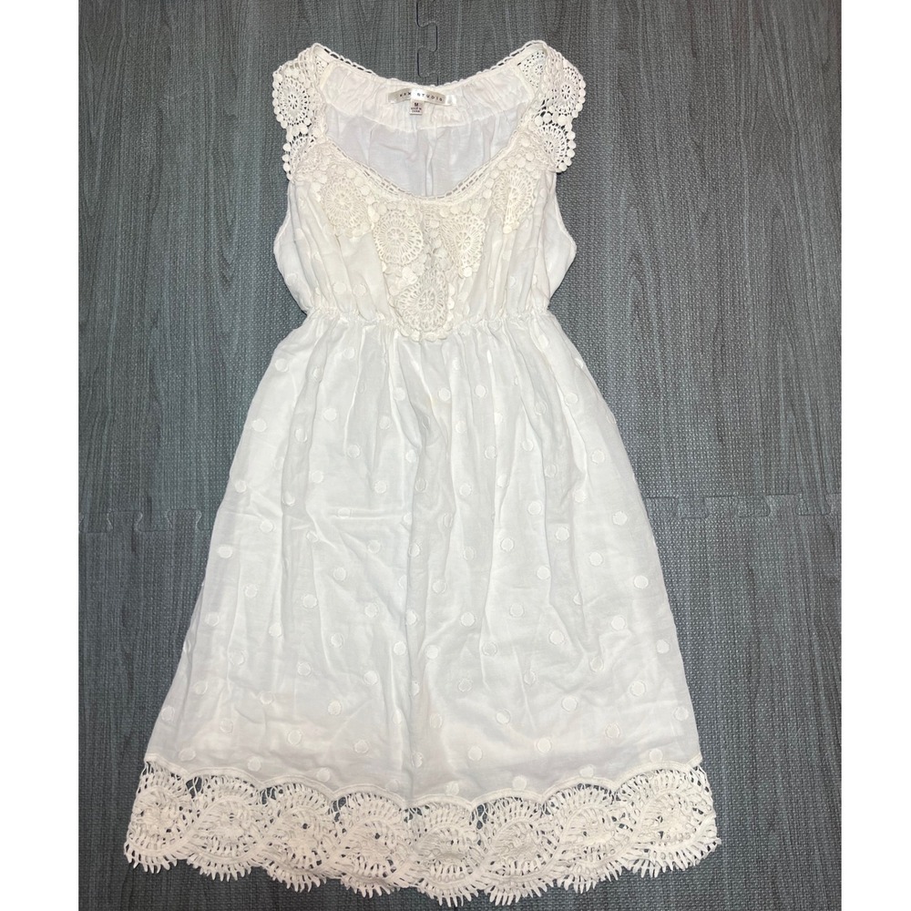 Max Studio White Swiss Dot Crochet Lace Empire Waist Dress Medium